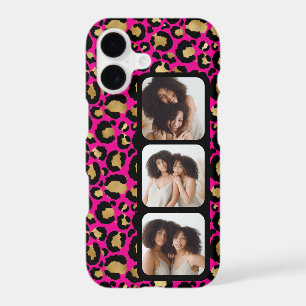 3 Photo Hot Pink And Gold Leopard Print iPhone 17 Case