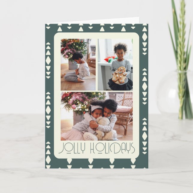 3 Photo Jolly Holidays Christmas Holiday Card (Front)