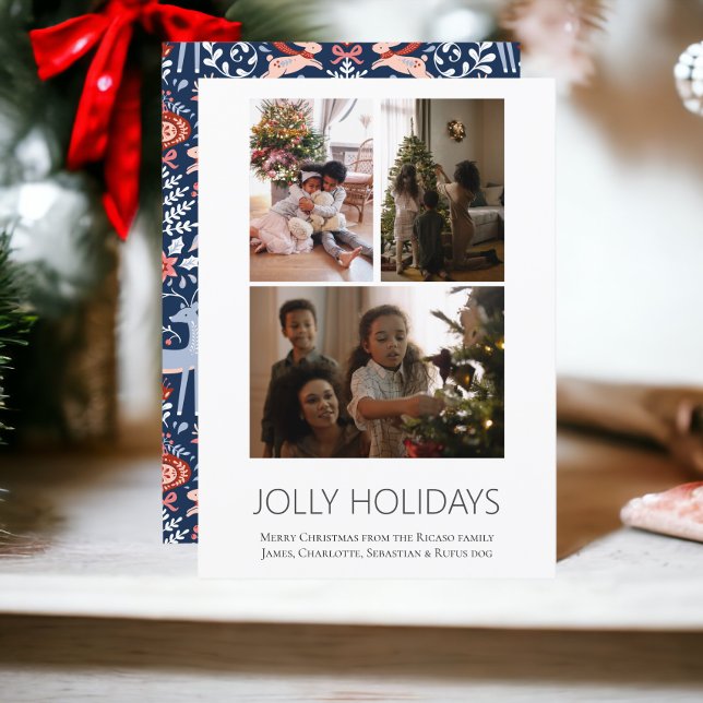 3 Photo Jolly Holidays Scandinavian Christmas Holiday Card (3 Photo Jolly Holidays Scandinavian Christmas Holiday Cards from Ricaso. Add photo and text)