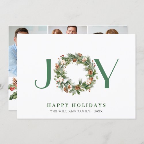 3 PHOTO JOY Pine Cones Wreath Christmas Holiday Card