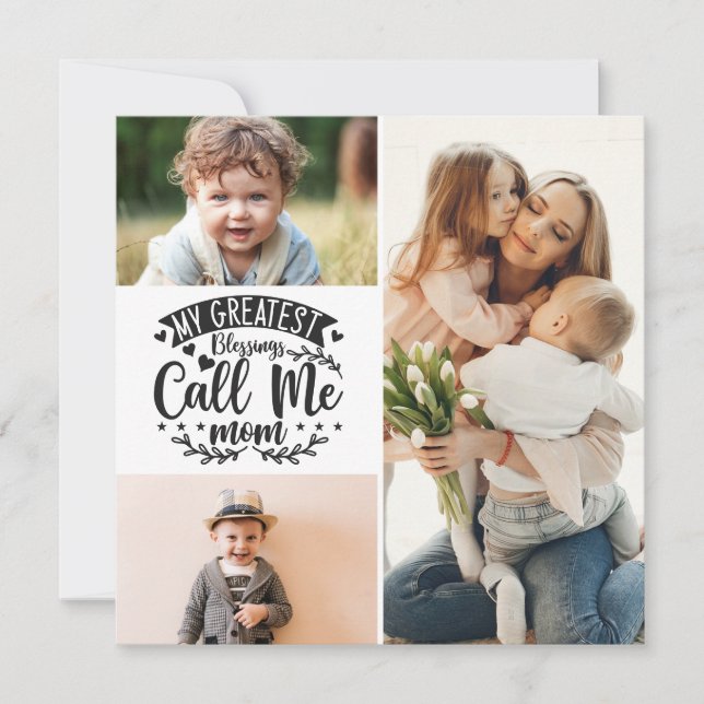 3 photo kids collage mom keepsake mothers day card (Front)