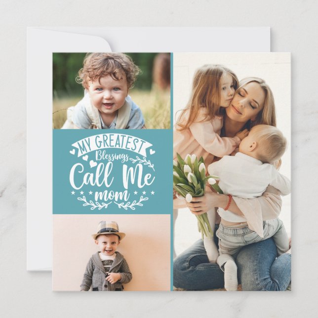 3 photo kids collage mom keepsake mothers day card (Front)