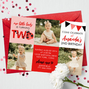 3 Photo Ladybug 2nd Birthday Invitation