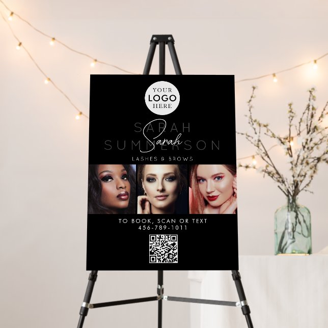 3 Photo Lashes Brows Makeup Appointment QR Code Foam Board (In Situ (Stand))
