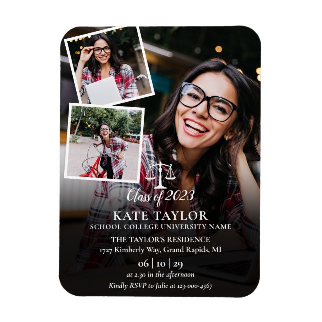 3 Photo Law School Graduation Party Invitation Magnet (Vertical)