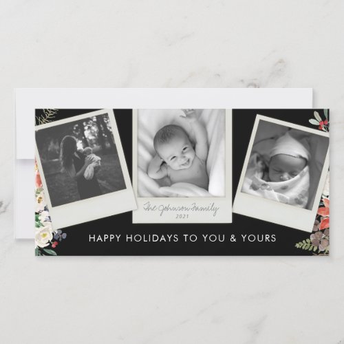 3 Photo Layout Vintage Snapshot Black Holiday Card
