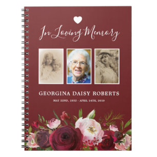 3 Photo Memorial Funeral Condolence Notebook