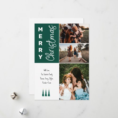 3 Photo Merry Christmas Card _ Green