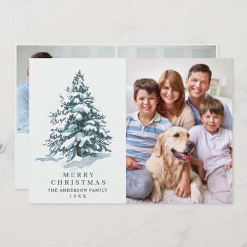 3 PHOTO Minimalist Christmas Tree Greeting Holiday Card