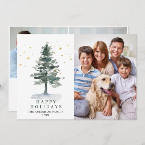 3 PHOTO Minimalist Christmas Tree Greeting Holiday Card