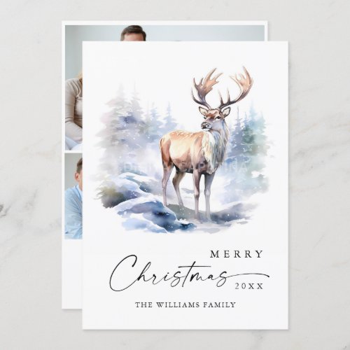 3 PHOTO Minimalist Elegant Deer Christmas Holiday Card