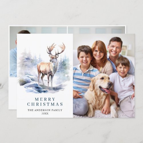 3 PHOTO Minimalist Elegant Deer Christmas Holiday Card