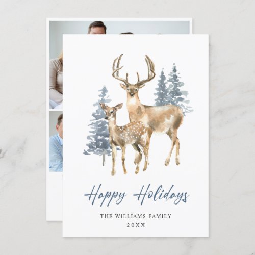 3 PHOTO Minimalist Elegant Deer Christmas Tree Holiday Card