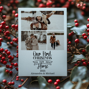 3 Photo Minimalist Newlywed Christmas Holiday Card