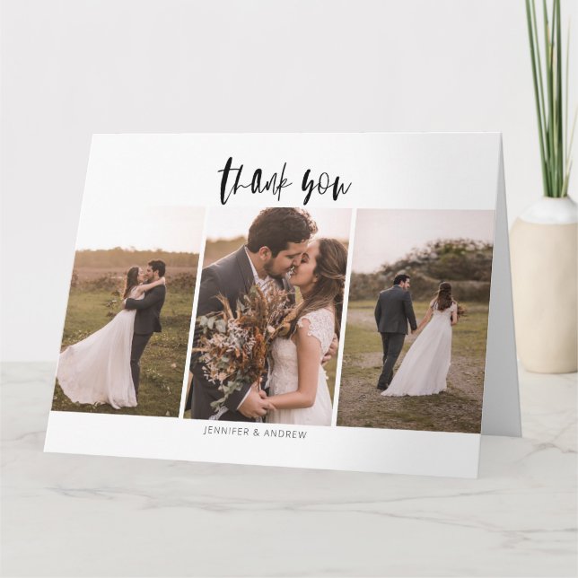3 Photo Minimalist Wedding Thank You Card (Front)