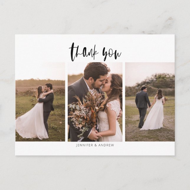 3 Photo Minimalist Wedding Thank You Postcard (Front)