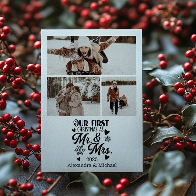 3 Photo Minimalistic Snowflakes Christmas Mr and M Holiday Card (Creator Uploaded)