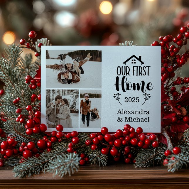 3 Photo Minimialist Christmas Our First Home Holiday Card (Creator Uploaded)
