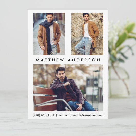 3 Photo Model Actor Comp Card - White Front (Standing Front)