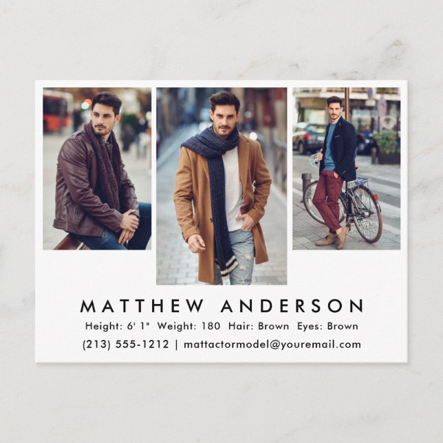 3 Photo Model Actor Photo Comp Card Postcard Wht (Front)