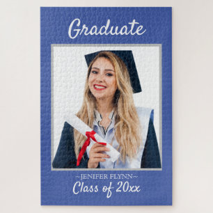 3 Photo Modern Classy Navy Graduation Announcement Jigsaw Puzzle