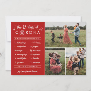 3 Photo Modern Funny Twelve Days Corona Red Holiday Card