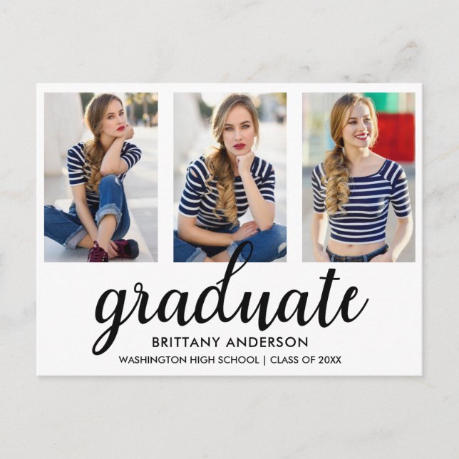 3 Photo Modern Gold Graduation Party Invitation WB (Front)