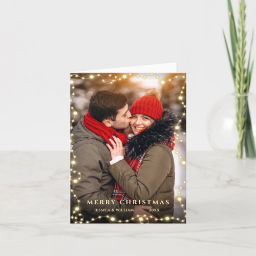 3 PHOTO Modern Golden Christmas Greeting Holiday Card