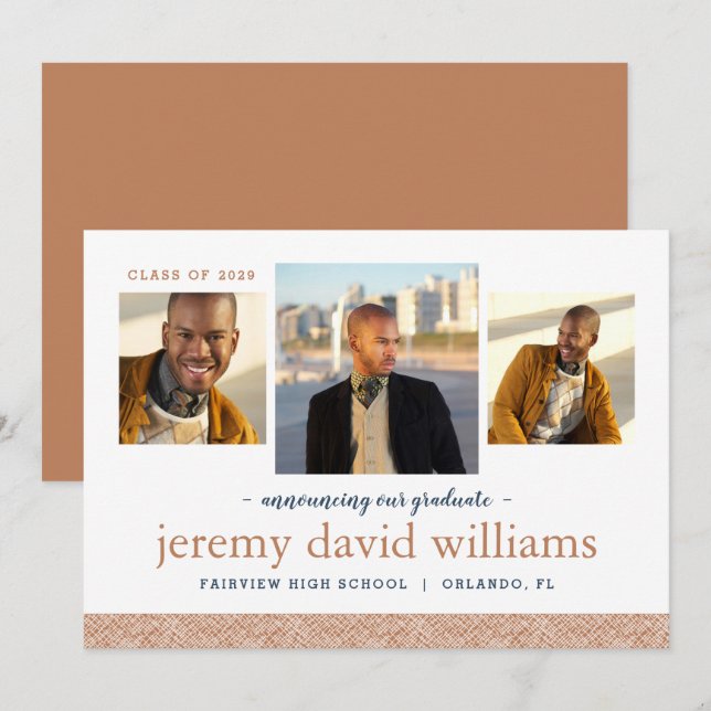 3 Photo Modern Graduation Announcement (Front/Back)