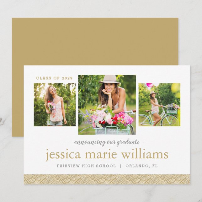 3 Photo Modern Graduation Announcement (Front/Back)