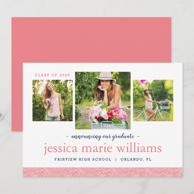 3 Photo Modern Graduation Announcement (Front/Back)