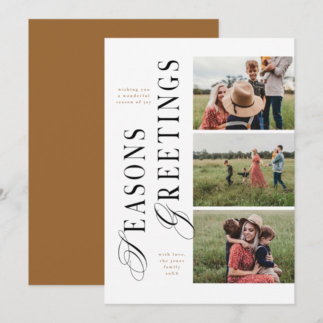 3 Photo Modern Minimal Seasons Greetings Invitation (Front/Back)