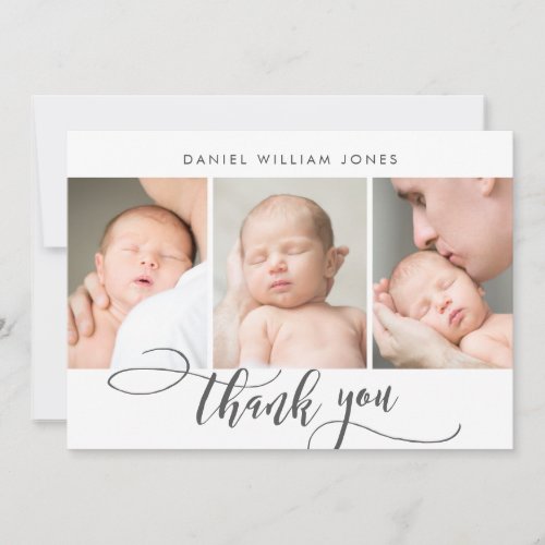 3 Photo Modern Script Newborn Baby Thank You