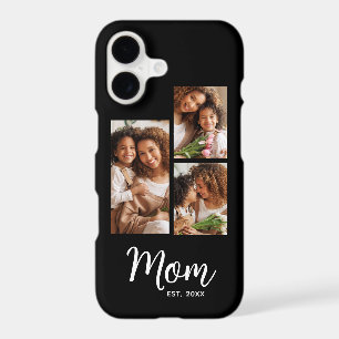 3 Photo Mom Established Date Modern Script Black iPhone 17 Case