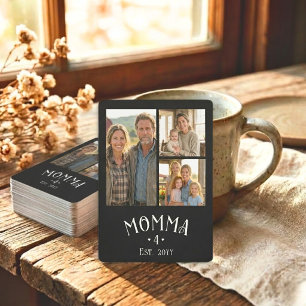 3 Photo Mom Established Kids Count Chic Black Poker Cards