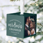 3 Photo Mr & Mrs 1st Christmas Newlyweds Green Cube Ornament<br><div class="desc">Celebrate a joyful 1st holiday as a married couple with a custom 3 photo "Our First Christmas as Mr. & Mrs." cube ornament. All wording and pictures on this template are easy to personalize. (IMAGE PLACEMENT TIP: An easy way to center a photo exactly how you want is to crop...</div>