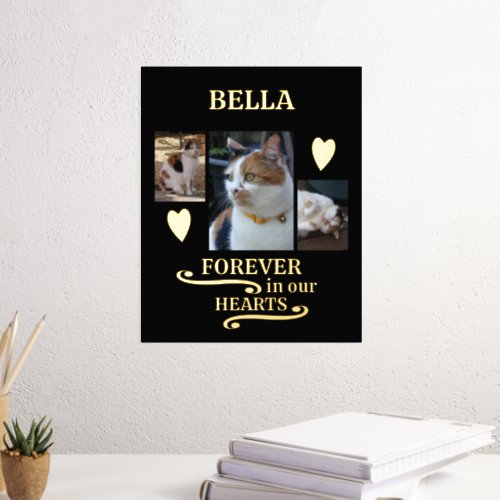 3 photo name pets forever memorial black gold foil prints