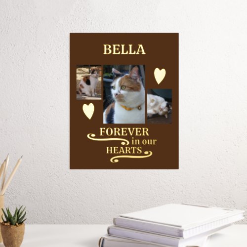 3 photo name pets forever memorial brown gold foil prints