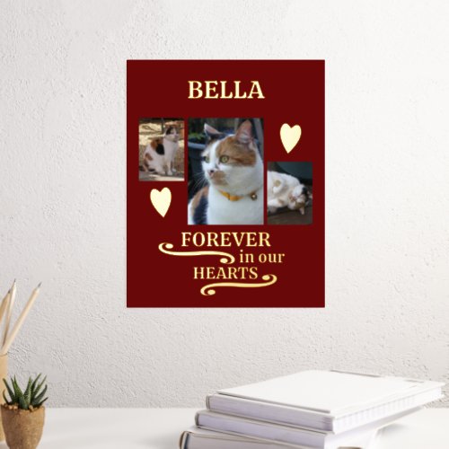 3 photo name pets forever memorial burgundy gold foil prints