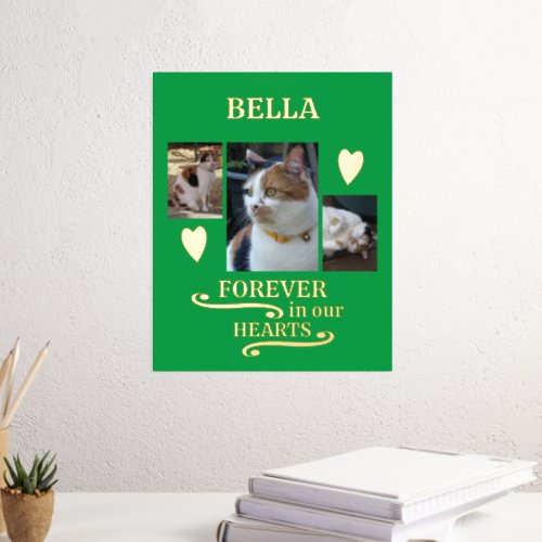 3 photo name pets forever memorial green gold foil prints