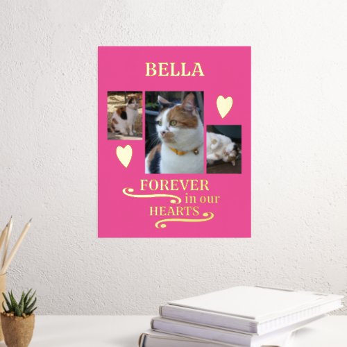 3 photo name pets forever memorial pink gold foil prints