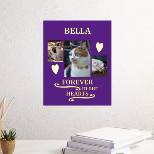 3 photo name pets forever memorial purple gold foil prints