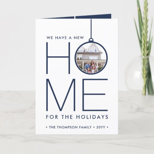 3 Photo New Home Address Modern Navy Blue Moving Holiday Card