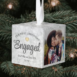 3 Photo Our First Christmas Engaged Faux Marble Cube Ornament<br><div class="desc">Celebrate the joyful 1st holiday of your engagement with a custom 3 photo collage "Our First Christmas Engaged" faux marble cube ornament. All wording and pictures on this template are simple to personalize. (IMAGE PLACEMENT TIP: An easy way to center a photo exactly how you want is to crop it...</div>