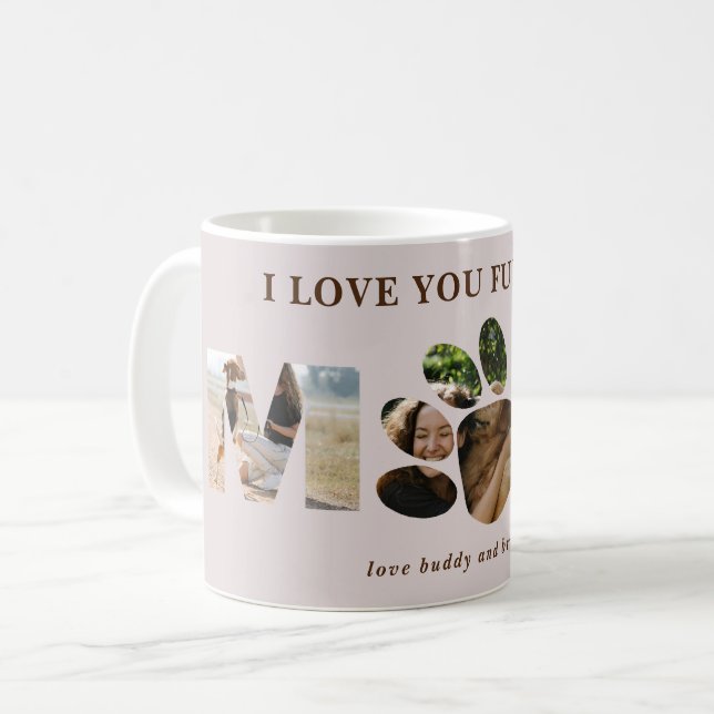 3 Photo Paws Fur Dog Mom Personalized Mug (Front Left)