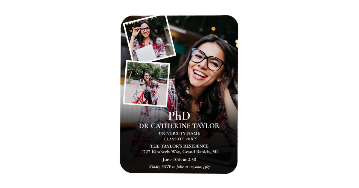 3 Photo PhD Degree Graduation Party Invitation Mag Magnet | Zazzle