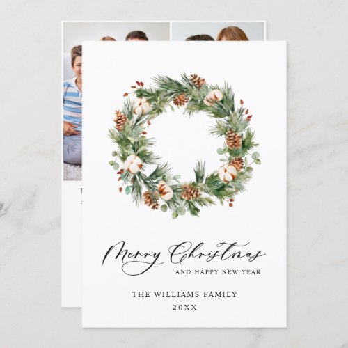 3 PHOTO Pine Cones Wreath Christmas Greeting Holiday Card