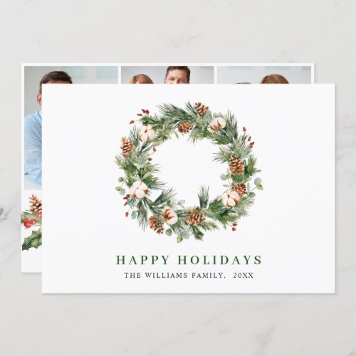 3 PHOTO Pine Cones Wreath Merry Christmas Greeting Holiday Card