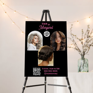 3 Photo Pink Black Photo QR Code Hair Salon Foam Board