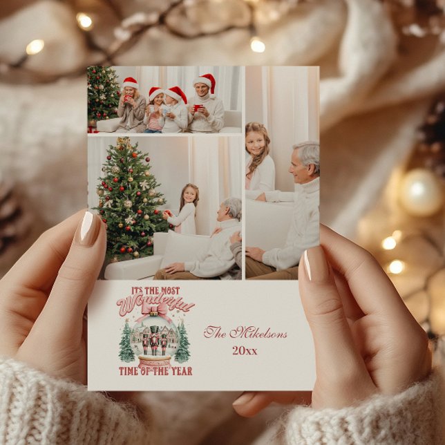3 Photo Pink  Nutcracker Christmas Wonderland Glob Holiday Card (Creator Uploaded)